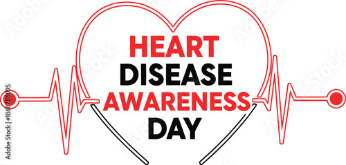 Heart Disease Awareness Day Illustration Featuring a Stylized Heartbeat and Heart Shape