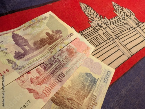 Cambodia Flag with Cambodian Currency