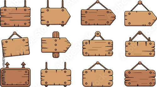 Wooden cartoon boards. Rustic label wooden ribbons template blank signboard vector picture. Illustration wood plank frame, board wooden signboard