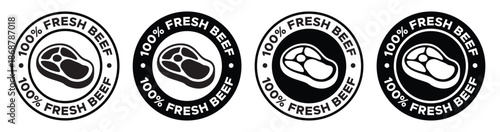 100% Fresh Beef Quality Label and Badge Vector – Meat Product Certification Icon