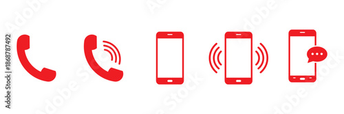 Red Phone Icons Showing Communication and Alerts Keywords: isolated on transparent background