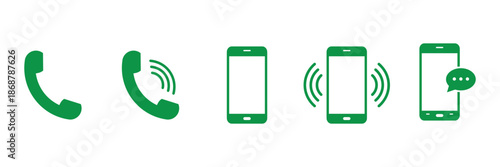 Green Phone Icons Showing Communication and Alerts Keywords: isolated on transparent background