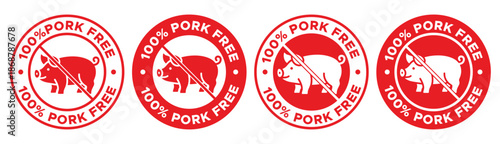 100 Percent Pork Free Certification Label and Badge Vector Illustration
