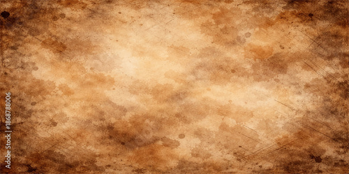 Vintage brown aged parchment paper texture provides an antique weathered grunge background design with a stained and worn material pattern for a retro blank sheet backdrop