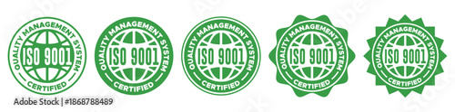 ISO 9001 Certified Quality Management Label and Badge Vector Set