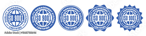 ISO 9001 Certified Quality Management Label and Badge Vector Set