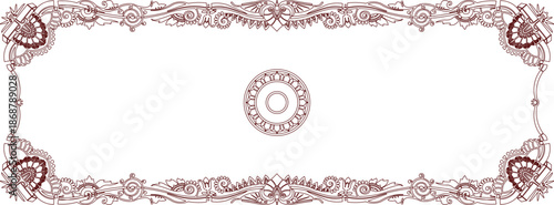 Intricate vector of an ornamental certificate frame, featuring elegant floral borders, symmetrical corners, and a central seal.
