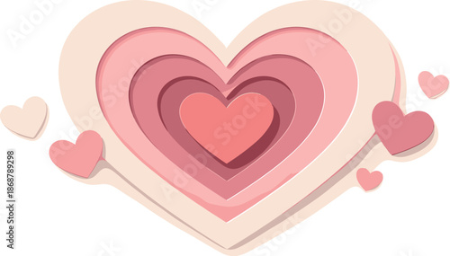 Layered Paper Hearts. Layered paper heart silhouettes creating soft depth and romantic simplicity, modern flat vector illustration