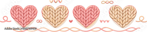 Knitted Hearts Pattern. Minimal knit-texture hearts formed by looping yarn lines and calm symmetry, modern flat vector