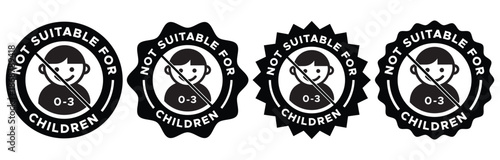 Not Suitable for Children Label and Badge with Warning Safety Icon Vector