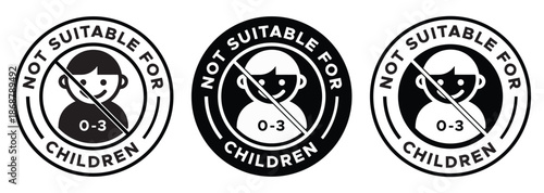 Not Suitable for Children Label and Badge with Warning Safety Icon Vector