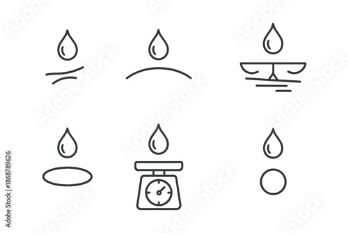 Floating Seed Icons. Line style icons of floating seed measurement: airborne seed, soft arc, weight balance, air motion lines,