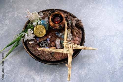 Schilderij op canvas Wiccan altar for Imbolc sabbat