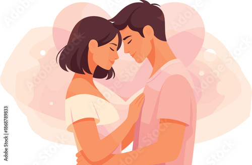 Minimal Romantic Duo. Minimal romantic duo standing close with mirrored posture and quiet emotional balance, modern flat vector