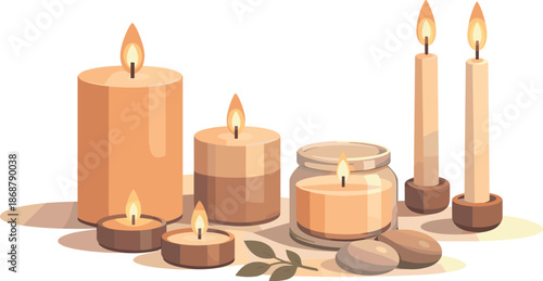 Minimal Candle Atmosphere. Minimal candle arrangement creating a peaceful romantic atmosphere through light and shadow, modern