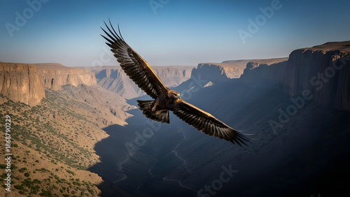 A hunter in Al-Jouf releasing a majestic falcon into flight against the backdrop of the vast, infinite northern desert plains. Heritage and freedom.