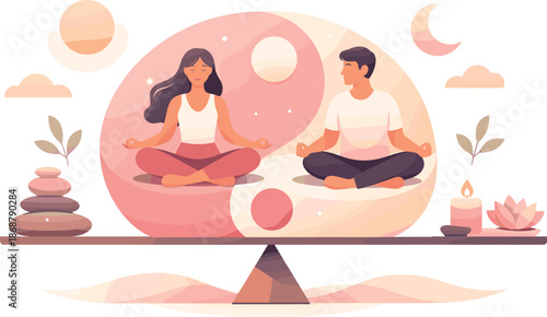 Minimalist Wellness Harmony. Minimal wellness-inspired composition showing two figures connected through balance and harmony,