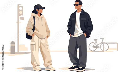 Minimal Street Fashion. Minimal street fashion scene highlighting confident posture and contemporary outfit silhouettes, modern