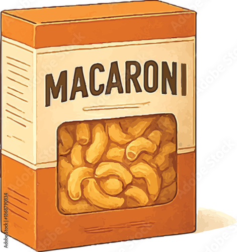Vibrant Macacararoni Pasta Box with Window View, Illustrated Elbow Noodles Packagings