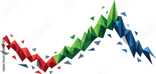 Geometric Market Dynamics. Low-poly vector illustration focused on a price chart concept, polygonal geometric style with sharp