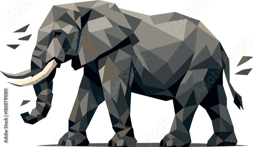 Polygonal Elephant Profile. Low-poly vector illustration focused on a side-profile elephant, polygonal geometric style with sharp