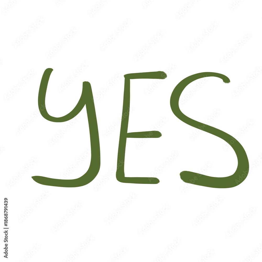 Fototapeta premium Hand drawn green YES text, doodle handwritten lettering isolated on transparent background