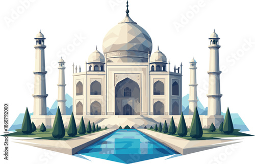 Minimalist Taj Mahal Design. Low-poly vector illustration focused on an iconic Taj Mahal symbol representing world heritage and