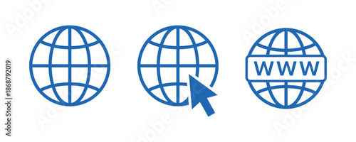 Blue Globe and W Icons with Cursor on White Background Keywords: isolated on transparent background