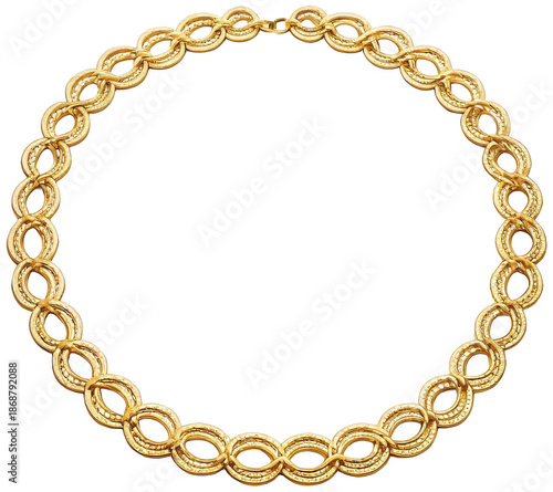 Wallpaper Mural Intricate, textured golden chain link circle with a slightly tarnished metallic sheen gracefully curves around a central void, appearing as a decorative frame or, isolated on transparent background. Torontodigital.ca