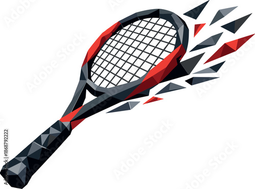 Geometric Tennis Racket. Low-poly vector illustration of a stylized tennis racket symbolizing precision, focus, and training,