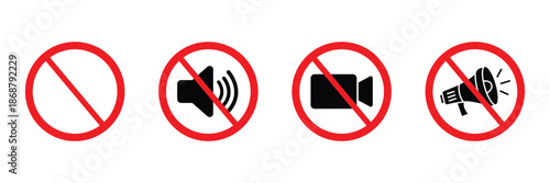 Prohibition Signs For Sound Video And Megaphone no sound isolated on transparent background