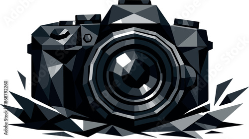 Modern Camera Icon. Low-poly vector illustration of a modern camera icon representing visual communication and creativity,