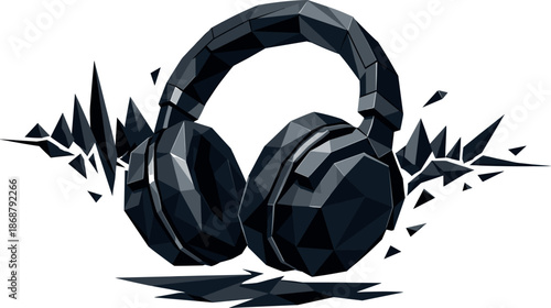 Low-Poly Headphones Design. Low-poly vector illustration of modern over-ear headphones symbolizing music, focus, and immersive