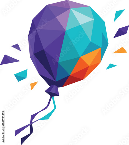 Geometric Celebration Balloon. Low-poly vector illustration of a colorful party balloon symbolizing fun, happiness, and