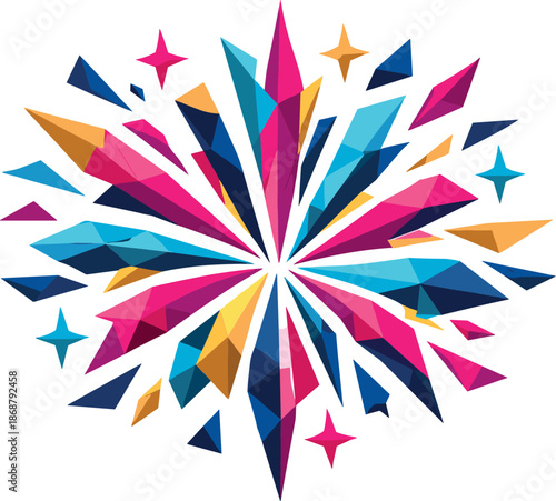 Vibrant Firework Celebration. Low-poly vector illustration of a colorful firework burst representing celebration, holidays, and