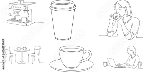 line drawing coffee and people lifestyle