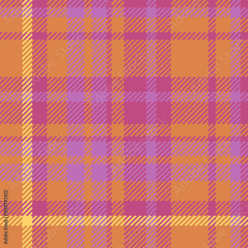Royal check pattern seamless, commercial tartan fabric vector. Part texture plaid background textile in orange and pink colors.