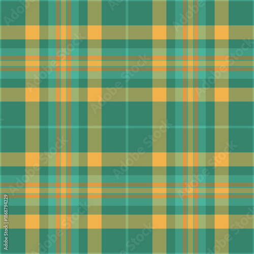 Stationary plaid texture seamless, wrapping textile fabric check. Room tartan pattern background vector in teal and lime colors.