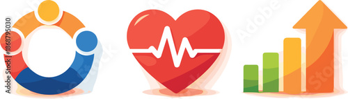 Symbolic Societal Progression. Positive societal change visualized through meaningful flat geometry, three symbolic icons arranged