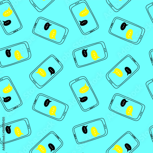 modern digital communication seamless background with mobile phone devices and speech clouds for social media web