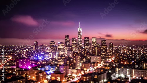 Wallpaper Mural Blurred cityscape at dusk with illuminated skyscrapers and bokeh lights Torontodigital.ca