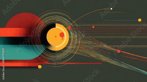 Modern abstract diagram design featuring vibrant geometric shapes and dynamic lines on a dark background for creative projects and presentations