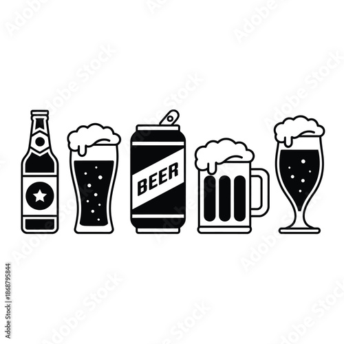 Collection of various alcoholic beverages including beer soda and wine glasses