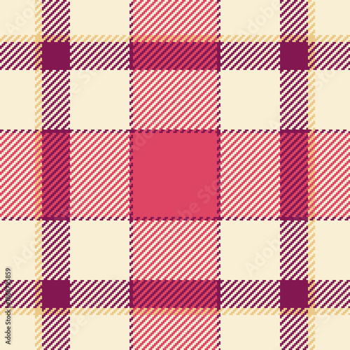 Repeatable patterns check vector pattern, hippie plaid background fabric. Large texture tartan textile seamless in antique white and rouge red colors.