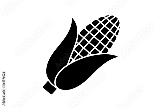 A simple corn on the cob black and white silhouette icon maize vegetable food symbol agriculture harvest glyph simple black silhouette