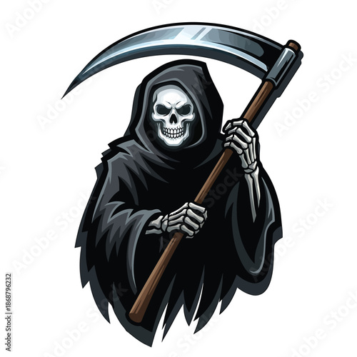 Cartoon grim reaper with a scythe a classic symbol of mortality