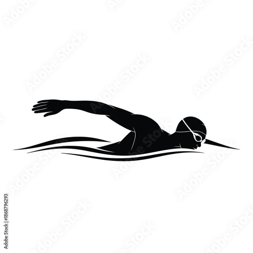 Silhouette of a swimmer in motion gracefully cutting through the water