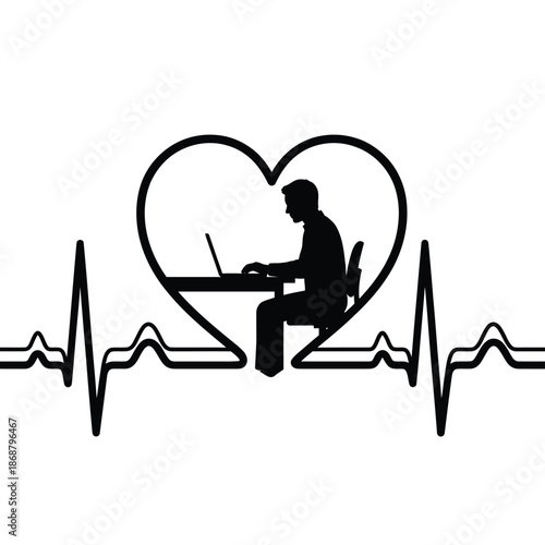 Love for work a silhouette of a person working within a heart shape