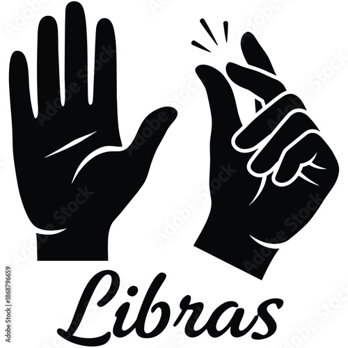 Symbolic hands gesture and the libras sign displayed below