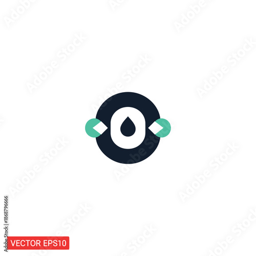 Minimalistic logo design featuring a stylized drop within a circular frame